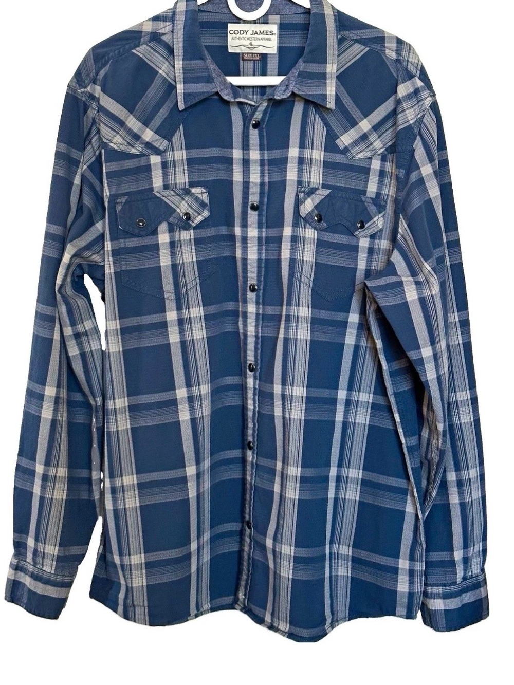 Cody James Western Pearl Snap Shirt Mens 2XL Blue Grey Plaid Long Sleeve Cowboy